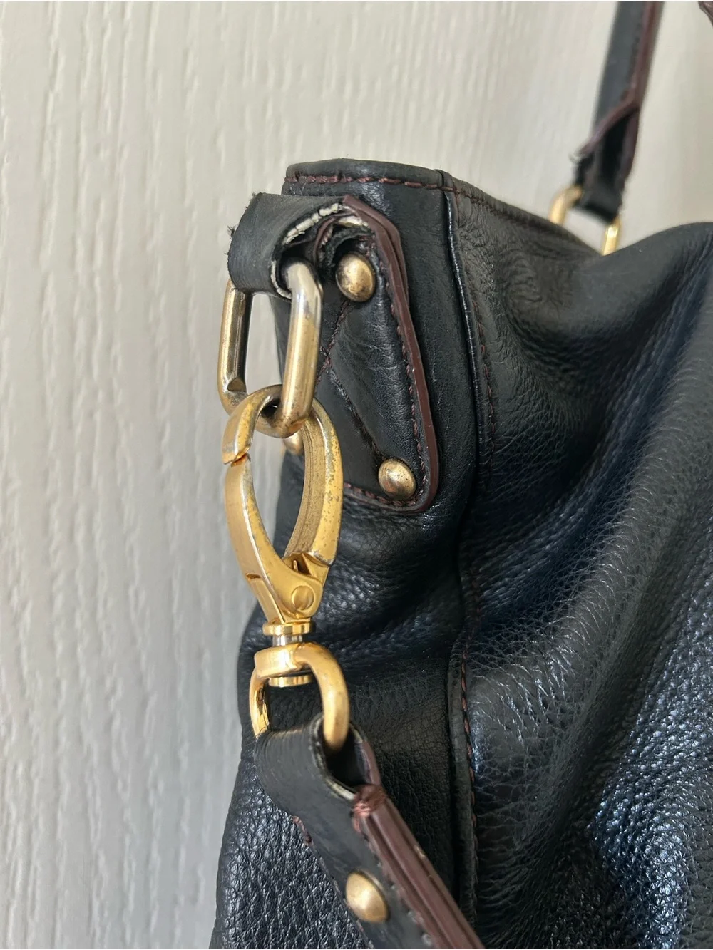 Steve Madden Edgy Utility Black Leather Tote Purse